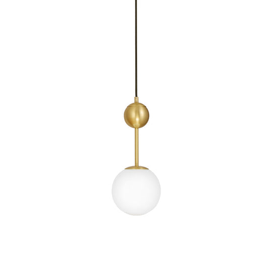 Opaline Glass Ball Pendant Light In Brass - Minimalist Bedside Hanging Lamp