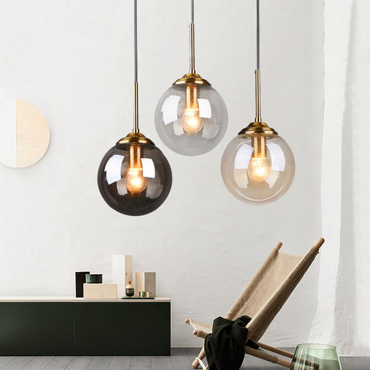 Brass Bedside Pendant Light: Postmodern Blown Glass Sphere | 1-Bulb Hanging Ceiling Fixture