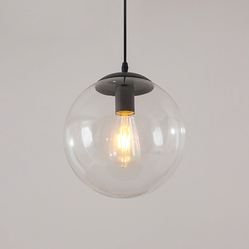 Minimalist 1-Head Glass Pendant Lamp For Restaurants With Sphere Shade Black / 8’