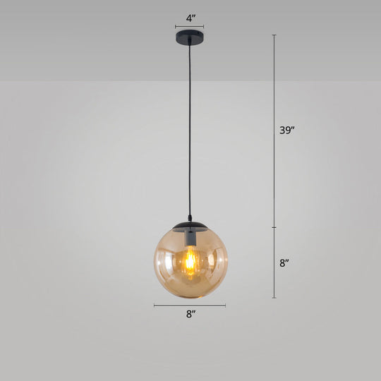 Sleek 1-Head Restaurant Pendant Lamp With Glass Sphere Shade Amber / 8