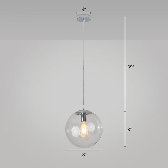 Minimalist 1-Head Glass Pendant Lamp For Restaurants With Sphere Shade Clear / 8’
