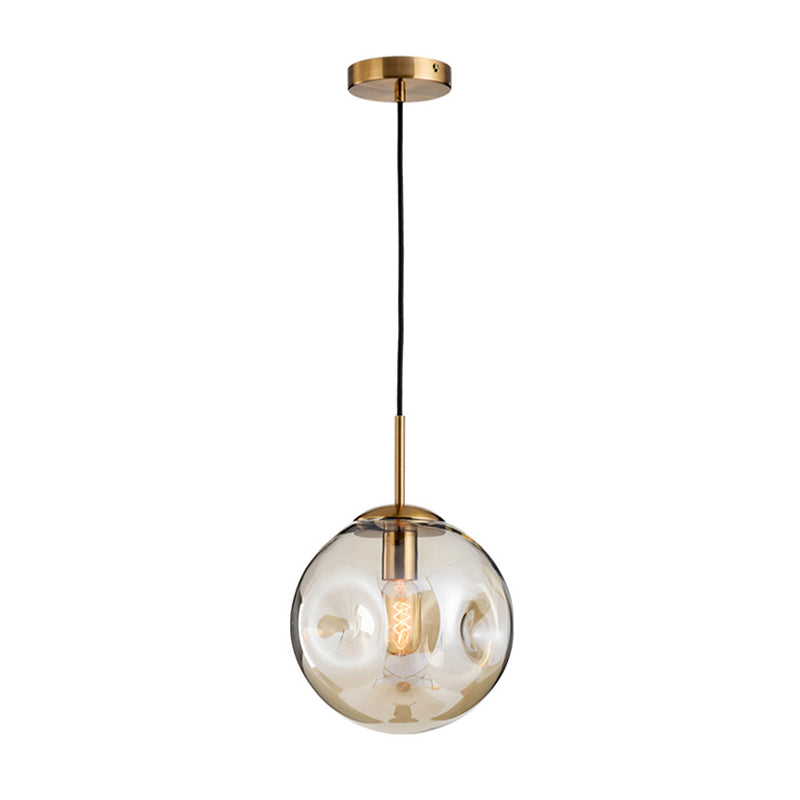 Dimpled Glass Globe Pendant Lamp: Postmodern Brass Hanging Light For Bedroom Cognac