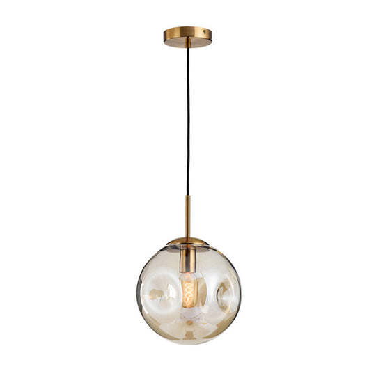 Dimpled Glass Globe Pendant Lamp: Postmodern Brass Hanging Light For Bedroom Cognac