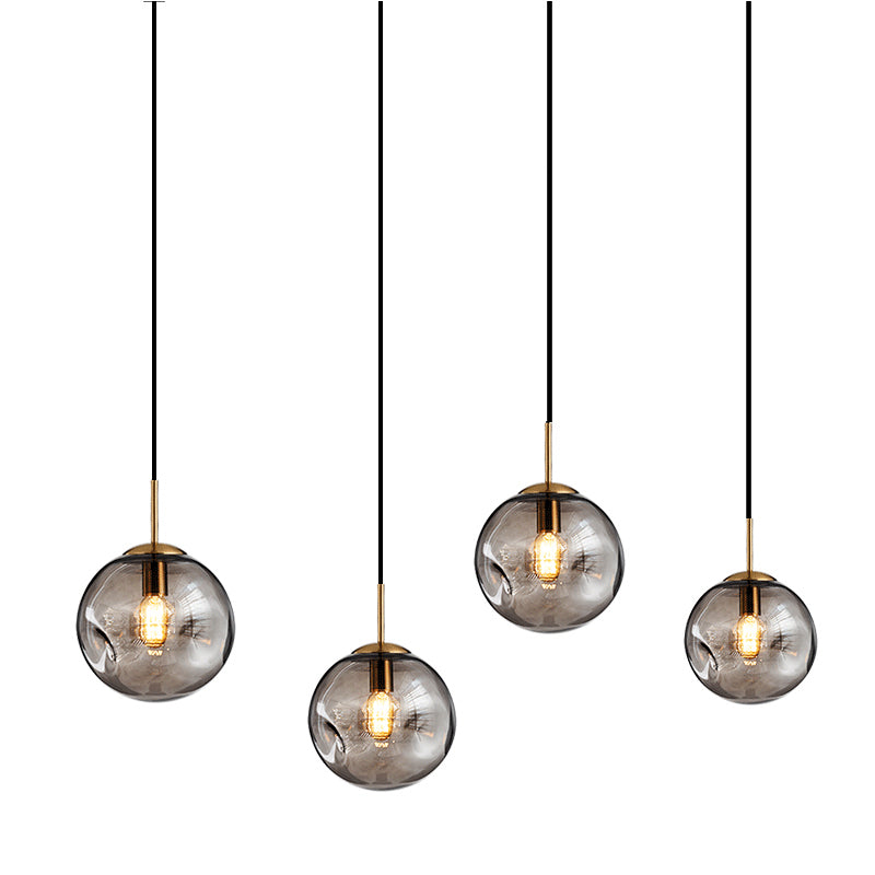 Postmodern Brass Pendant Lamp With Dimpled Glass Globe For Bedroom