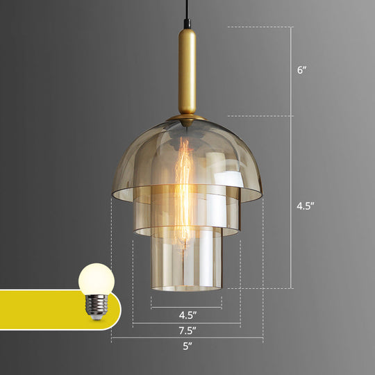 Postmodern Brass Pendant Light Fixture With Cognac Glass Shades - Ideal For Dining Rooms / 3 Tiers
