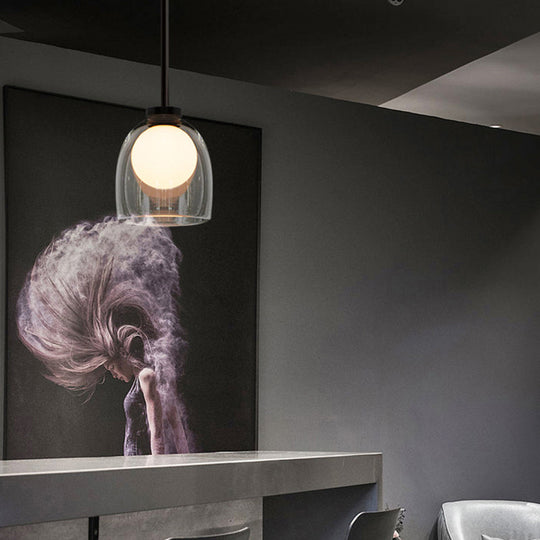 Black Glass Pendant Lighting For Dining Room - Minimalist Design With Bell And Ball Shape 1 Head