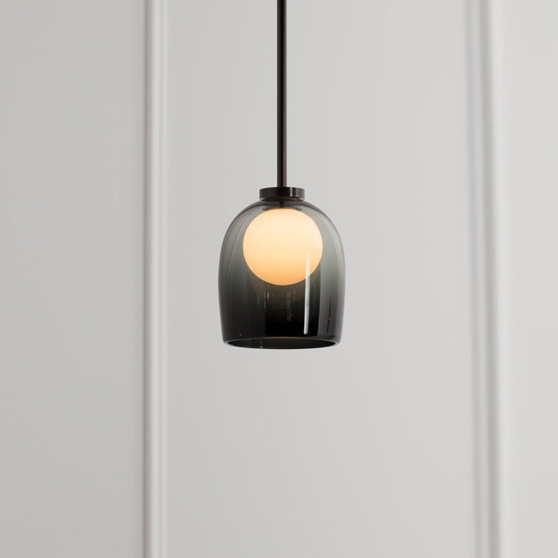 Black Glass Pendant Lighting For Dining Room - Minimalist Design With Bell And Ball Shape 1 Head