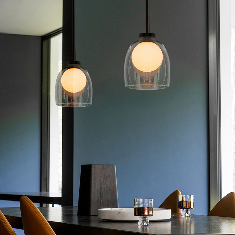 Black Glass Pendant Lighting For Dining Room - Minimalist Design With Bell And Ball Shape 1 Head