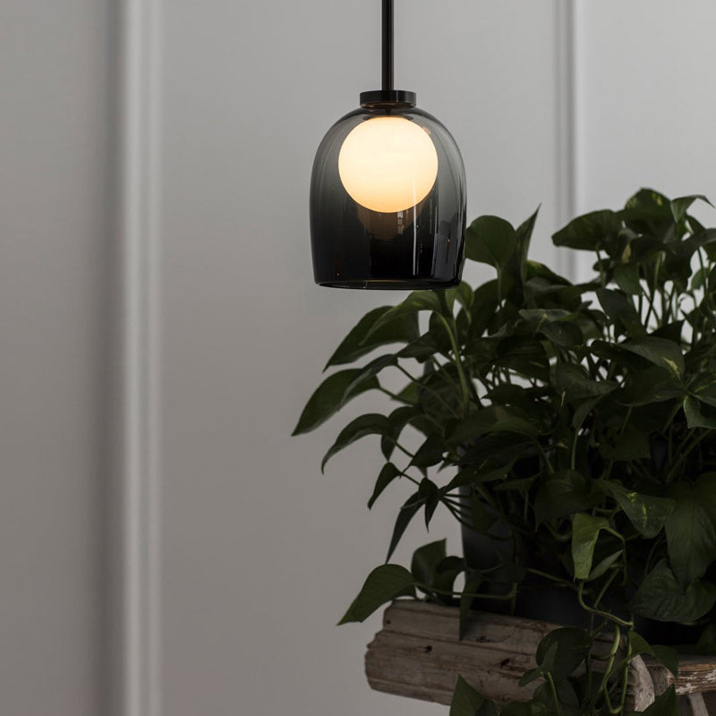 Black Glass Pendant Lighting For Dining Room - Minimalist Design With Bell And Ball Shape 1 Head
