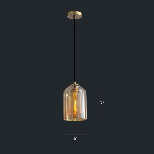 Nordic Glass Dome Pendant Light - 2-Shade 1-Light Bedside Fixture Cognac / Rope