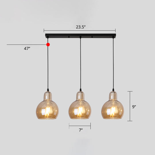 Modern Gourd Pendant Lamp With 3 Glass Heads - Black Suspension Light For Dining Room Amber / 23.5’