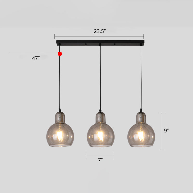 Black Postmodern Gourd Pendant Lamp With 3 Glass Heads For Dining Room Suspension Smoke Gray / 23.5