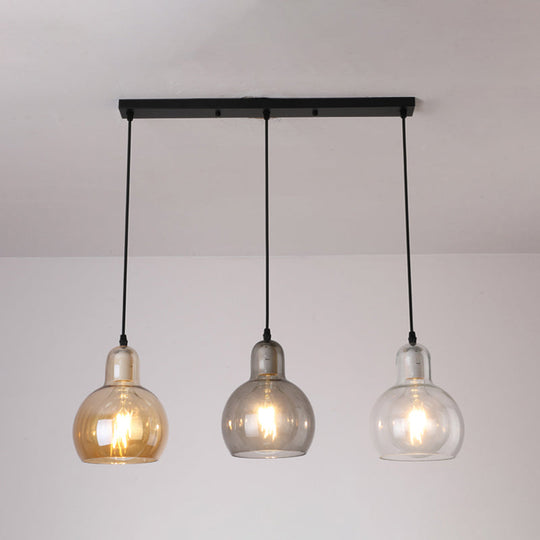 Modern Gourd Pendant Lamp With 3 Glass Heads - Black Suspension Light For Dining Room