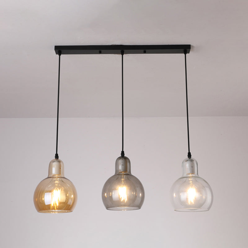 Black Postmodern Gourd Pendant Lamp With 3 Glass Heads For Dining Room Suspension