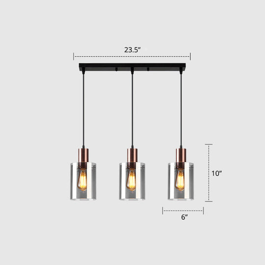 Modernist Rose Gold Pendant Light With 3 Bulbs And Smoke Glass For Restaurants Gray / 23.5