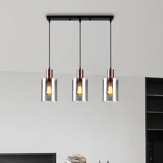 Modernist Rose Gold Pendant Light With 3 Bulbs And Smoke Glass For Restaurants