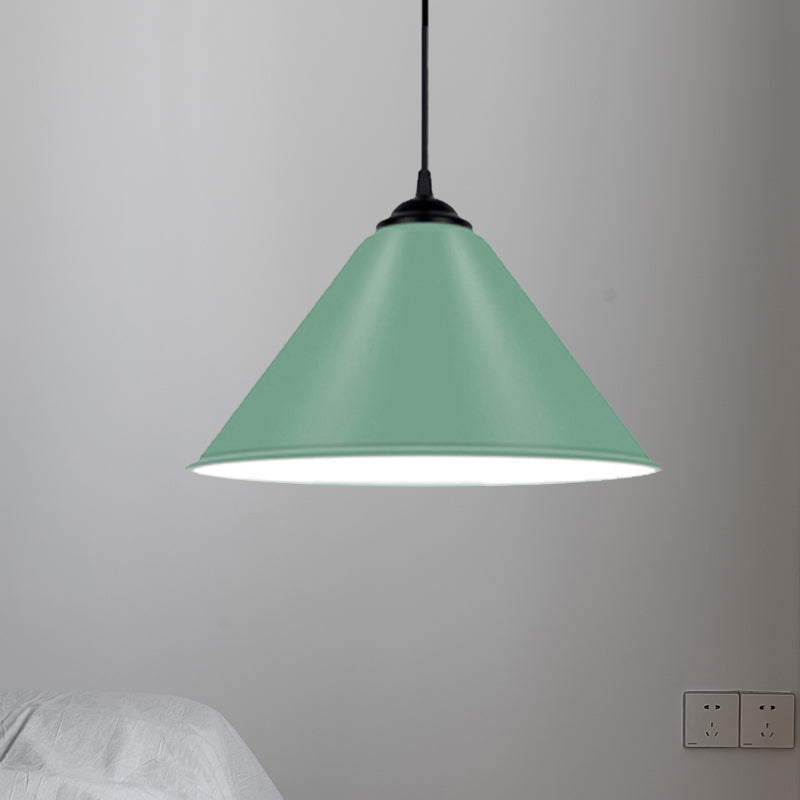 Modern Metal Cone Hanging Light - 1 Pink/Yellow/Green Pendant 12/14/16 Diameter