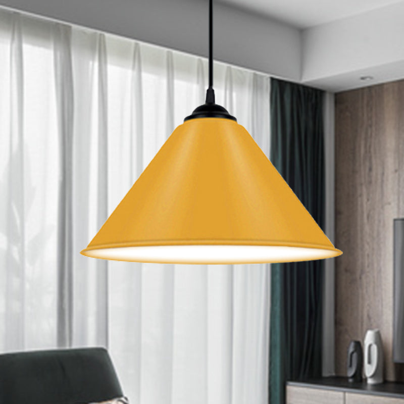 Modern Metal Cone Hanging Light - 1 Pink/Yellow/Green Pendant 12/14/16 Diameter