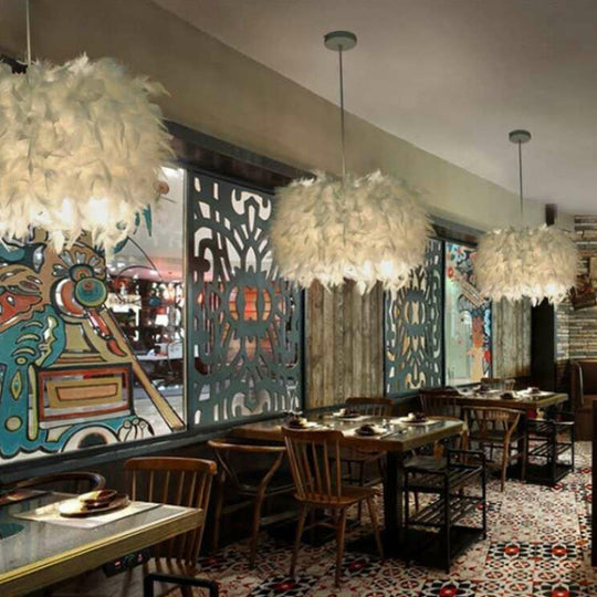 Sleek Feather Drop Pendant - Minimalist 1-Light White Hanging Light For Dining Room