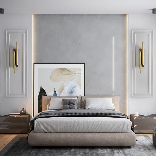 Gold Art Deco Led Wall Lamp: Quadrilateral Metallic Sconce For Bedroom