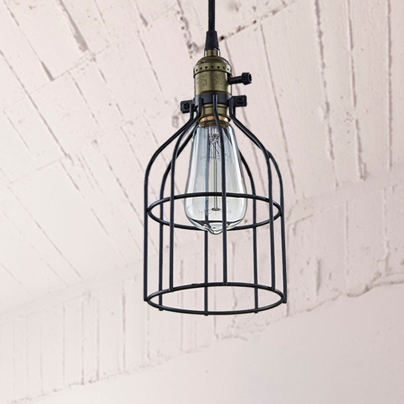 Retro Style Birdcage Pendant Lamp With Black Shade - Perfect For Coffee Shop
