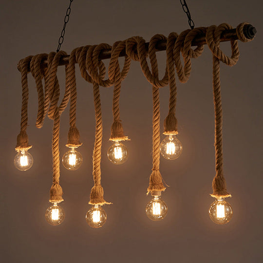 Geometric Natural Rope Chandelier In Brown For Rustic Ambiance