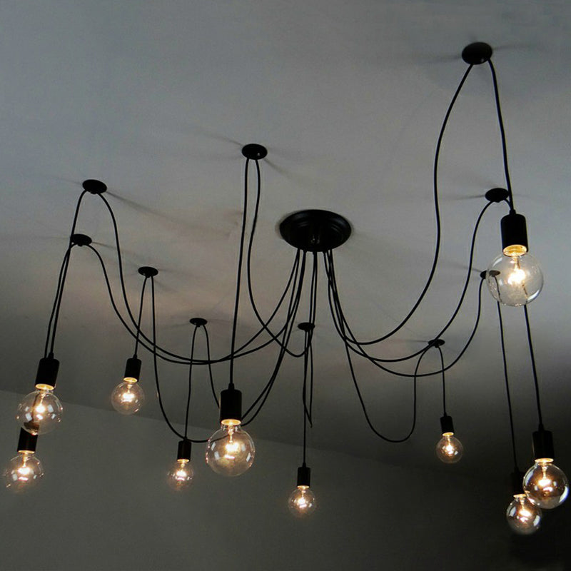 10 Head Black Swag Pendant Lighting Fixture For Hanging Lights With Naked Bulb - Factory Style