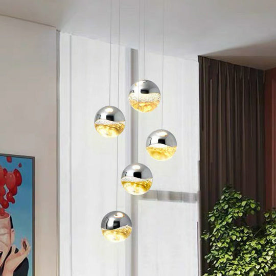 Modern Chrome Led Pendant Light For Restaurants With Clear Glass Globes 5 /