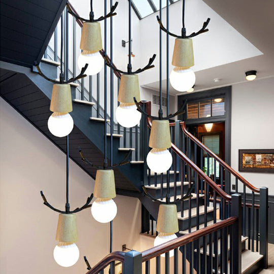 Nordic Wooden Antler Pendant Light With Bare Bulb Design – Ideal For Stairs And Ceilings 9 / Black