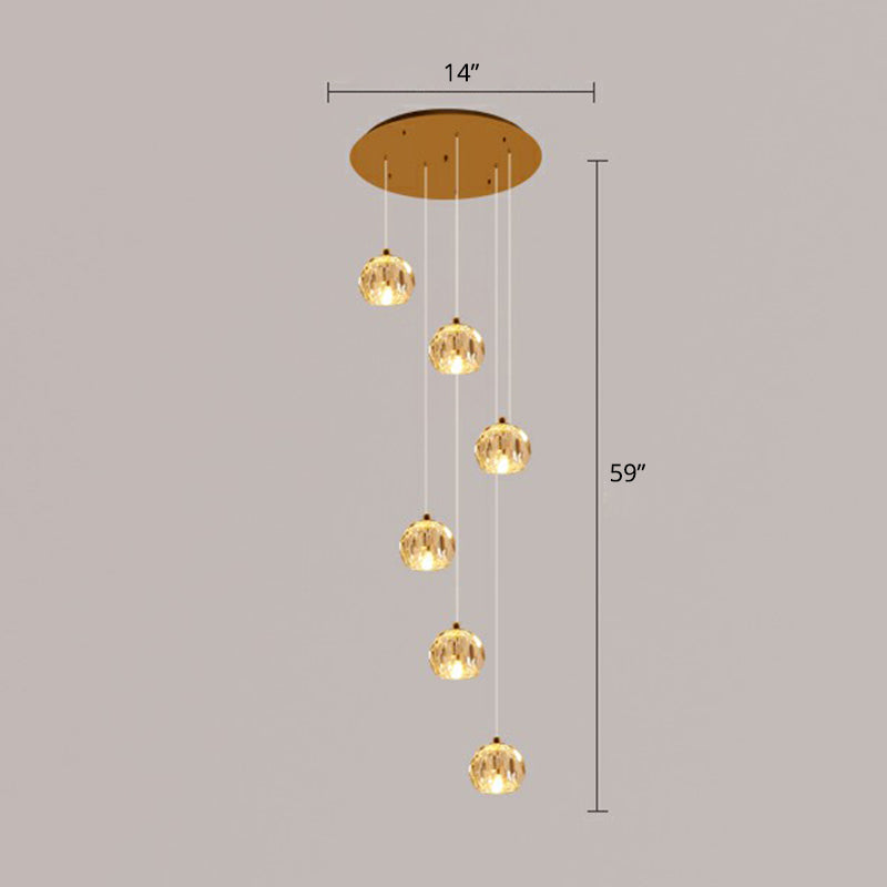 Golden Cluster Pendant Light With Faceted Cut Crystal Ball Design For Stairway Illumination 6 / Gold