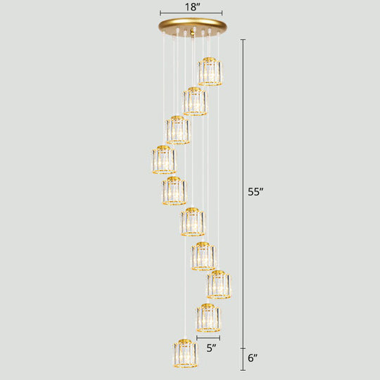 Modern Shaded Glass Multi-Light Pendant For Living Room Ceiling 10 / Gold