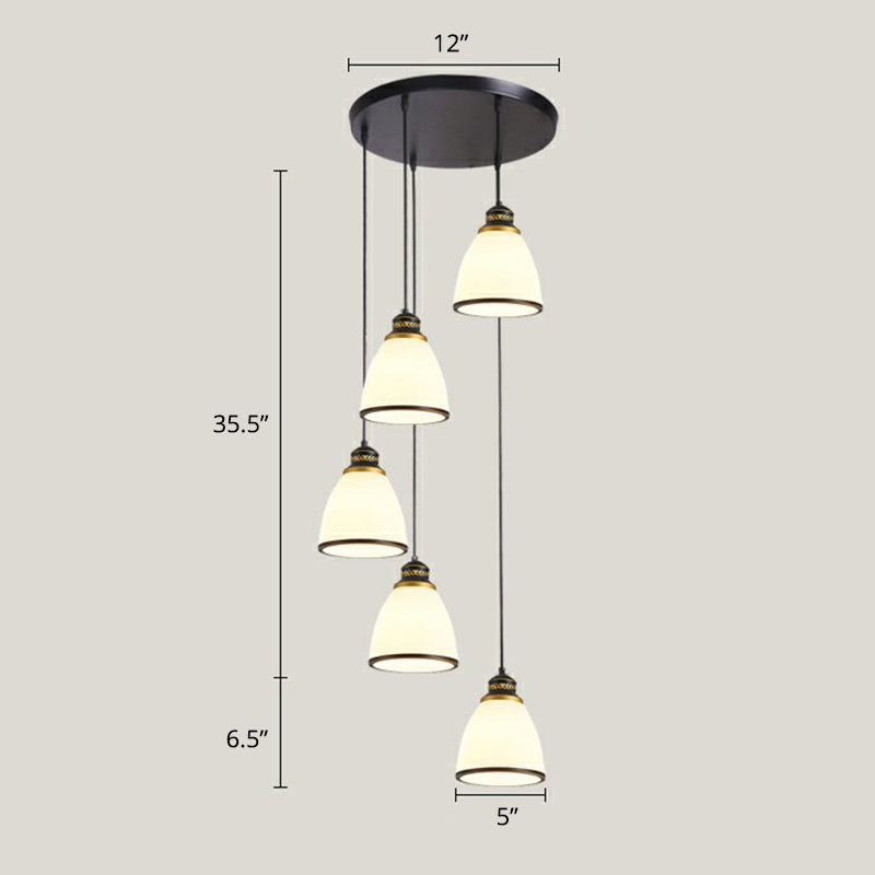 Modern Shaded Glass Multi-Light Pendant For Living Room Ceiling 6 / Black-White