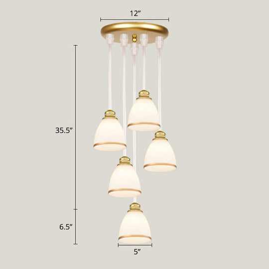 Modern Shaded Glass Multi-Light Pendant For Living Room Ceiling 5 / White-Gold