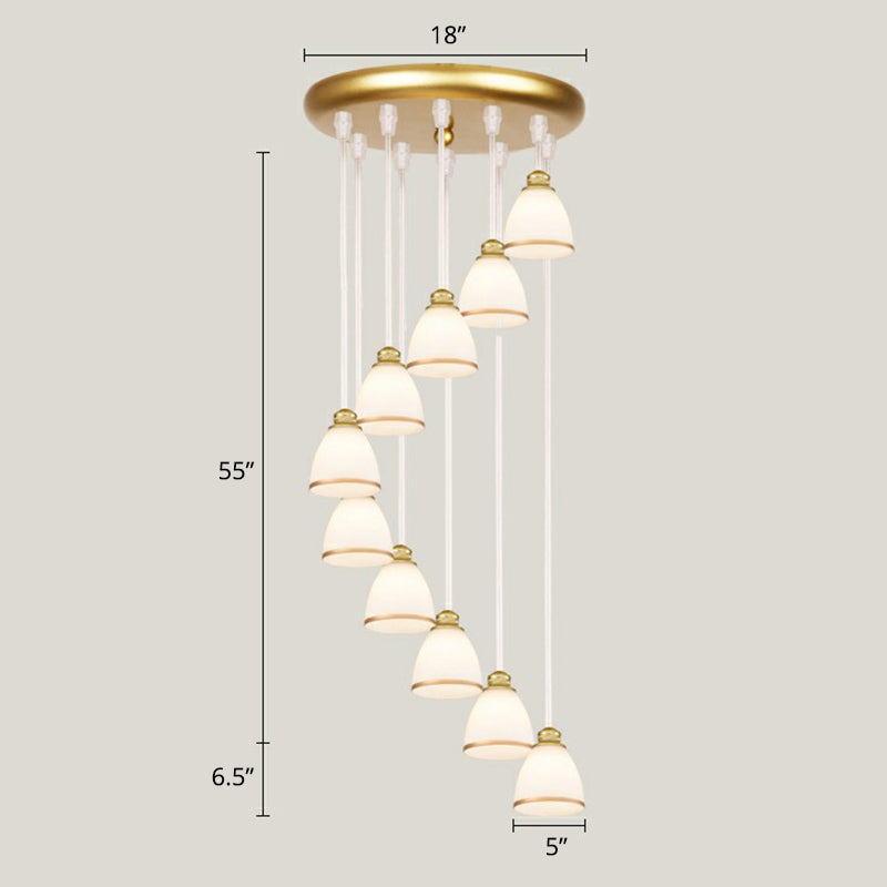 Modern Shaded Glass Multi-Light Pendant For Living Room Ceiling 10 / White-Gold