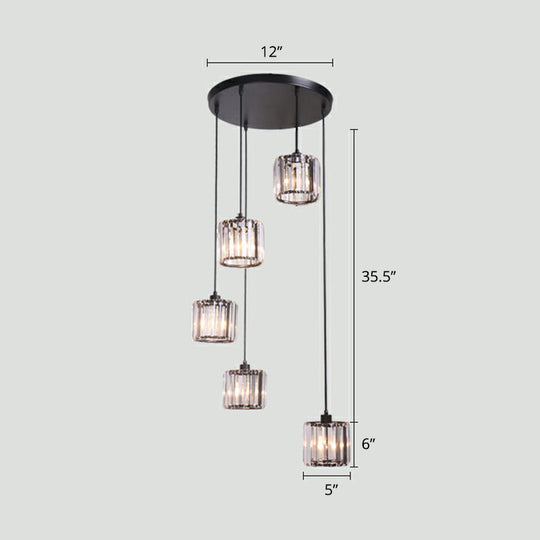 Modern Shaded Glass Multi Light Pendant Ceiling Lamp For Living Room 5 / Black