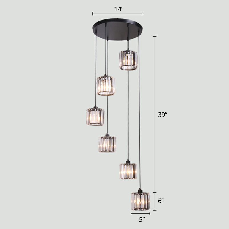 Modern Shaded Glass Multi Light Pendant Ceiling Lamp For Living Room 6 / Black