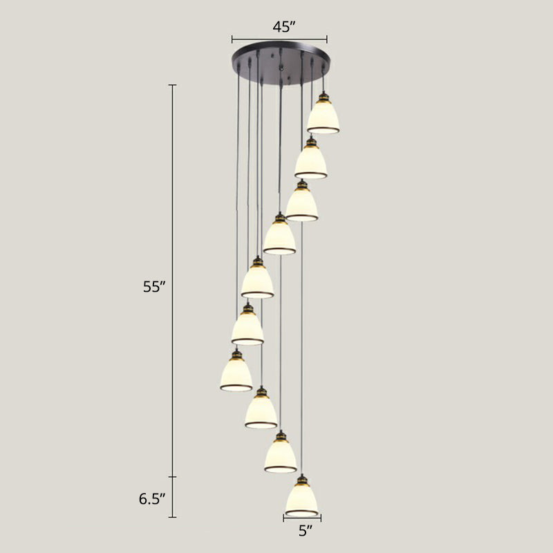 Modern Shaded Glass Multi-Light Pendant For Living Room Ceiling 10 / Black-White