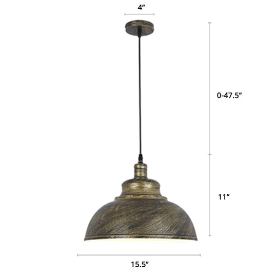 Factory Style Metal Pendant Ceiling Light - Bowl Shade Restaurant Hanging Lamp Bronze / 16’