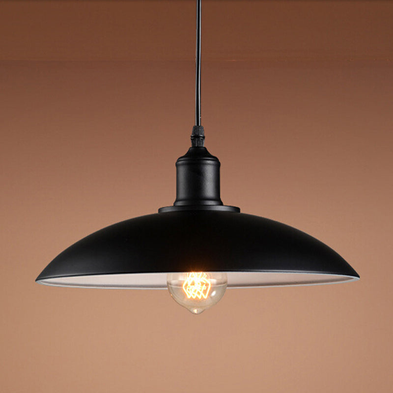Black Metal Single-Bulb Domed Suspension Ceiling Lamp For Industrial Lighting