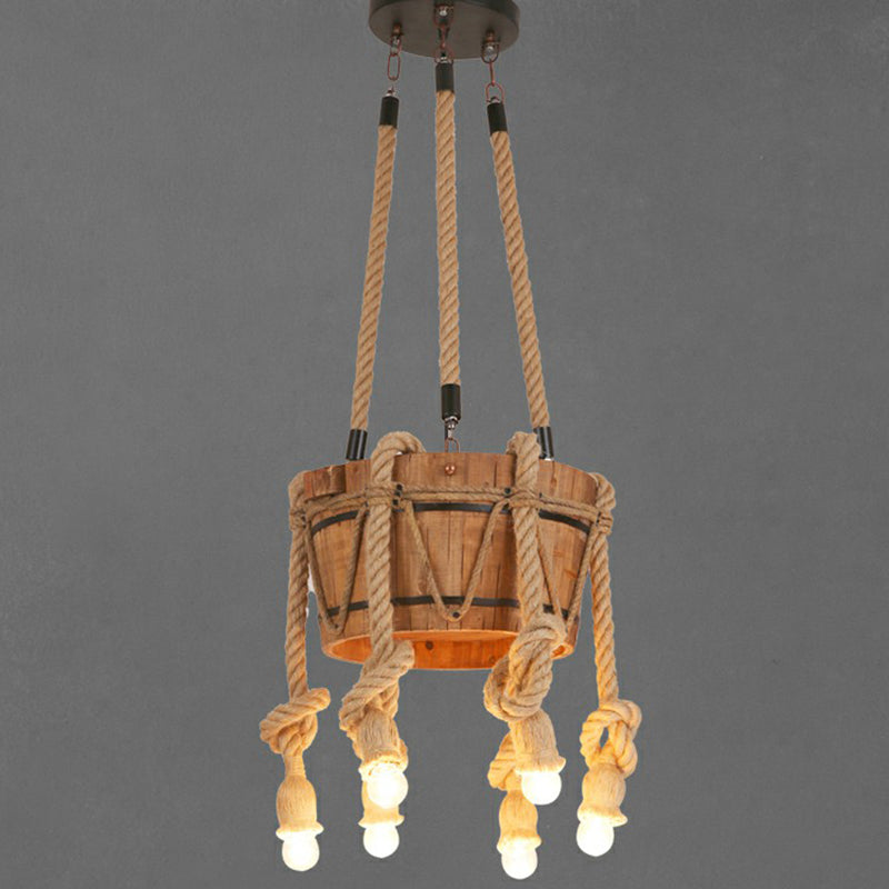 Rustic Brown Naked Bulb Pendant Light - Restaurant Suspension Lamp With Rope Fixture