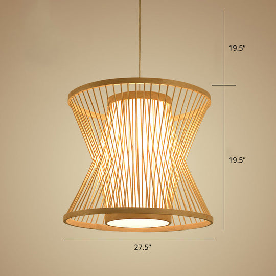 Nordic Bamboo Pendant Lighting: Symmetric Cage 1 Bulb Beige - Ideal For Restaurants / 27.5