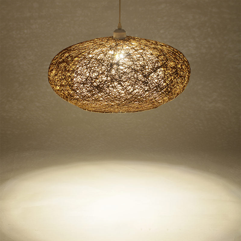 Modern Round Rattan Pendant Lamp In Dark Tan - Minimalist Tearoom Ceiling Light