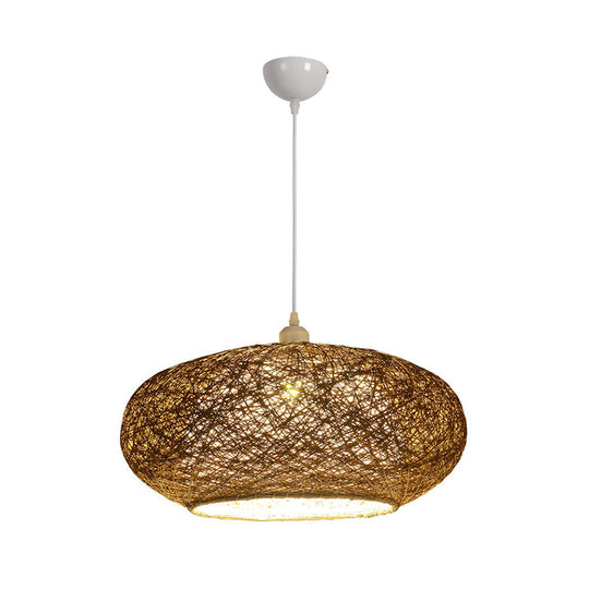 Modern Round Rattan Pendant Lamp In Dark Tan - Minimalist Tearoom Ceiling Light