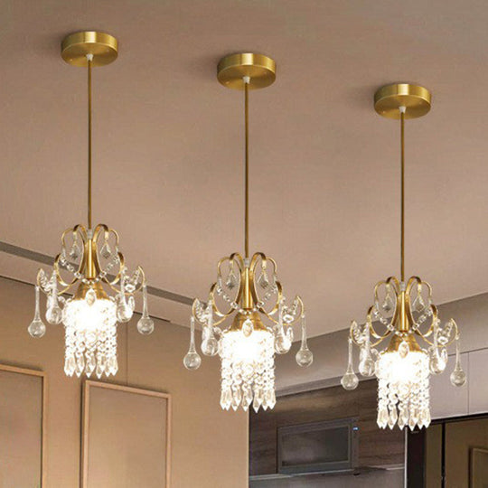 Gold Crystal Fringe Pendant Light For Dining Room - Traditional And Elegant Clear