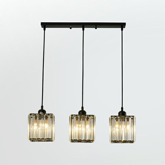 Modern Black Crystal Block Pendant With 3 Shaded Lights For Dining Room Ceiling / Square Plate