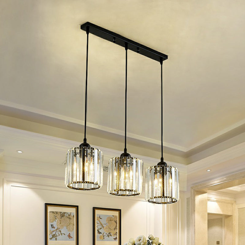Black Crystal Block 3-Head Pendant Light - Modern Multi-Light Fixture For Dining Room Ceiling