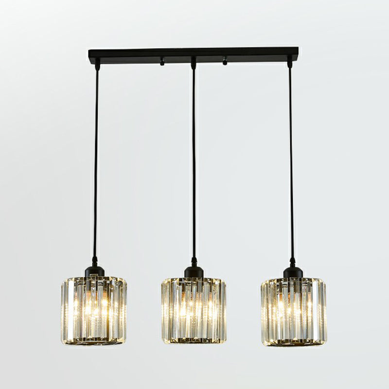 Black Crystal Block 3-Head Pendant Light - Modern Multi-Light Fixture For Dining Room Ceiling /