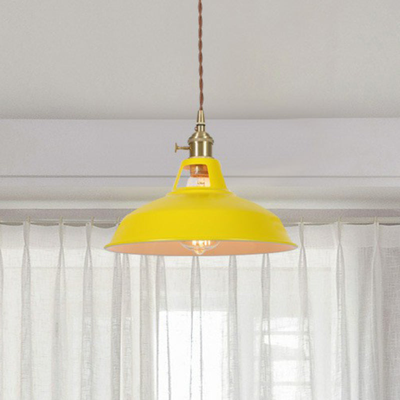 Barn Shaped Macaron Metal Pendant Light With Vent Design - 1-Light Suspension For Restaurants