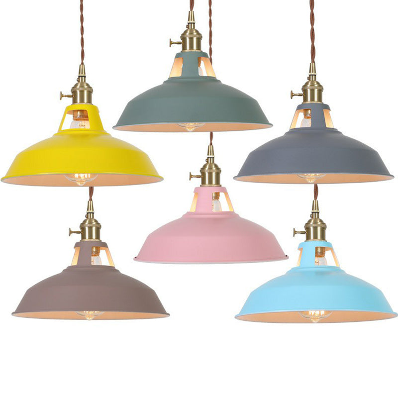 Barn Shaped Macaron Metal Pendant Light With Vent Design - 1-Light Suspension For Restaurants