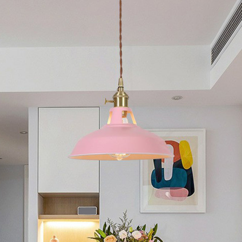 Barn Shaped Macaron Metal Pendant Light With Vent Design - 1-Light Suspension For Restaurants